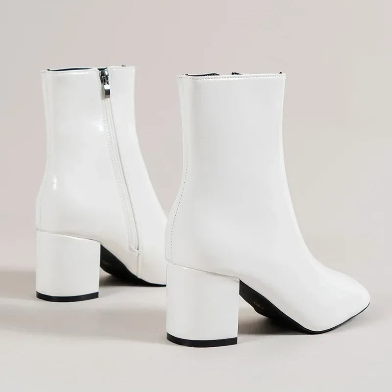 Bottines Femme à Bout Pointu avec Fermeture Éclair et Talon Bloc Moyen 3