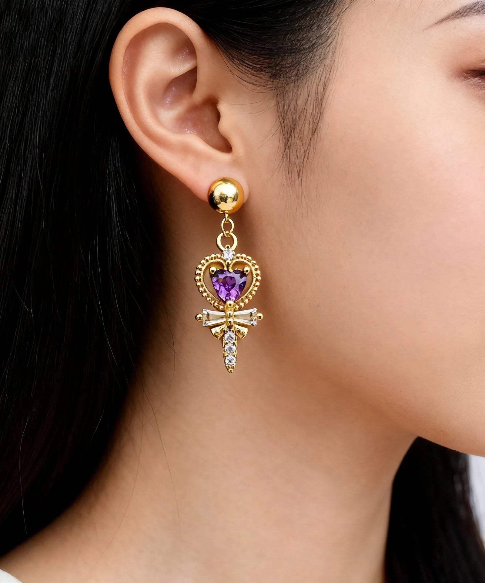 Boucles D'oreilles Pendantes Femme En Forme De Cœur Avec Cristaux Scintillants 0
