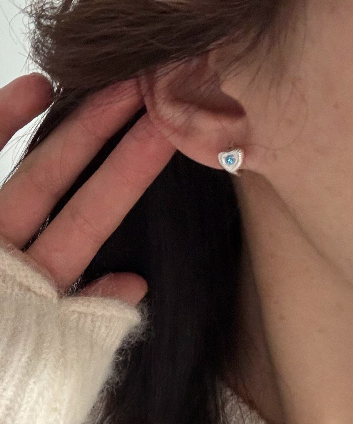 Boucles d'oreilles Créoles Fines Femme Style Cristal Bleu 1