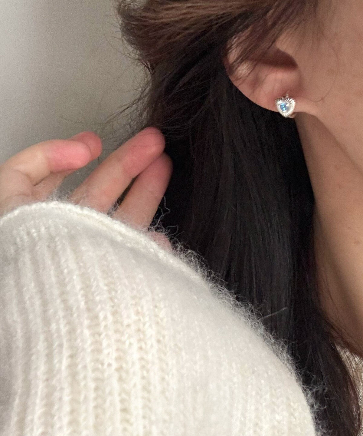Boucles d'oreilles Créoles Fines Femme Style Cristal Bleu 3