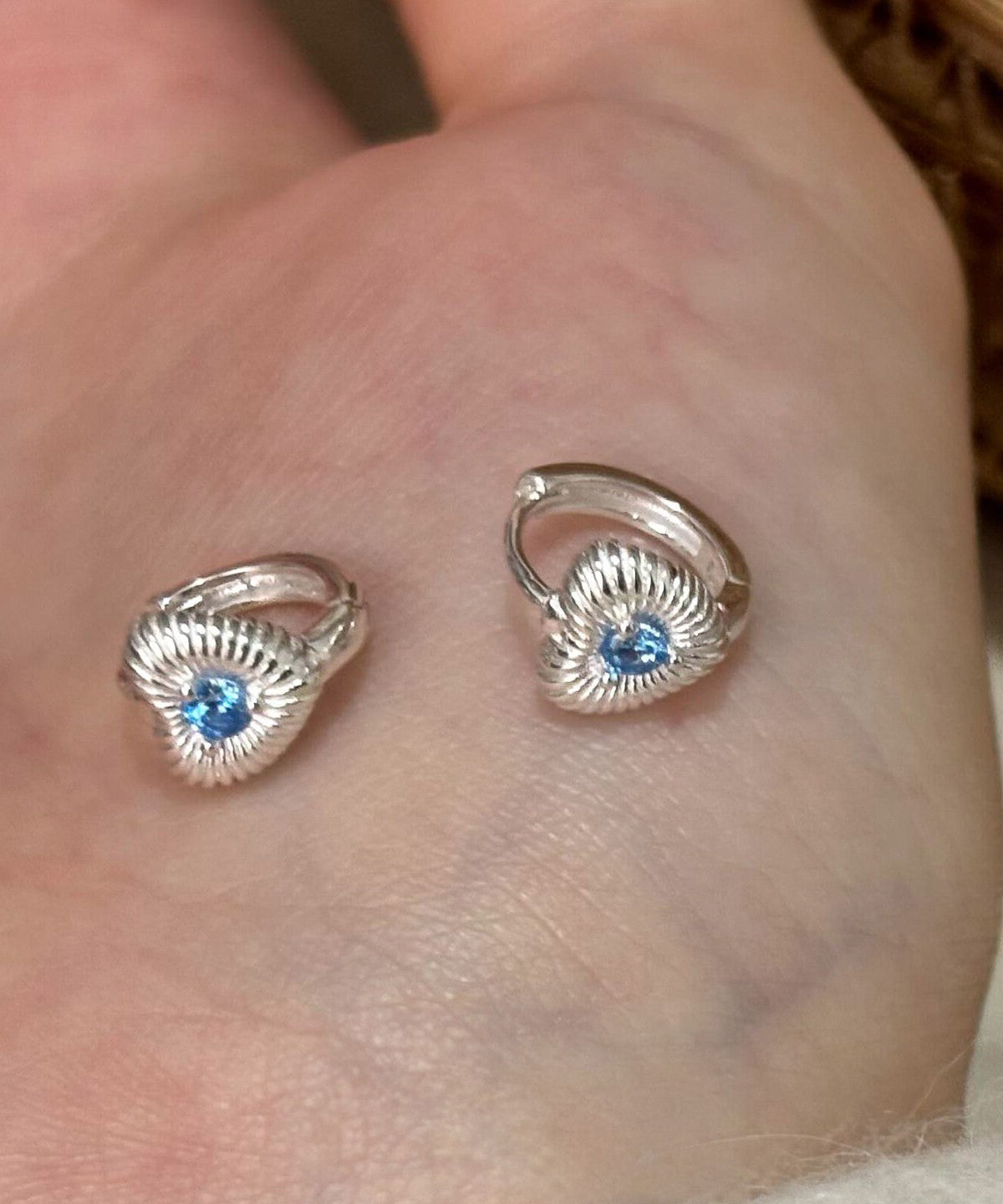 Boucles d'oreilles Créoles Fines Femme Style Cristal Bleu 4