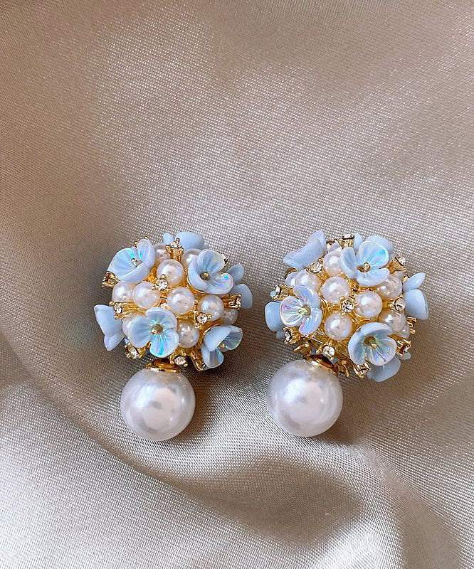 Boucles d'oreilles à clous motif floral et perles pour femme 0