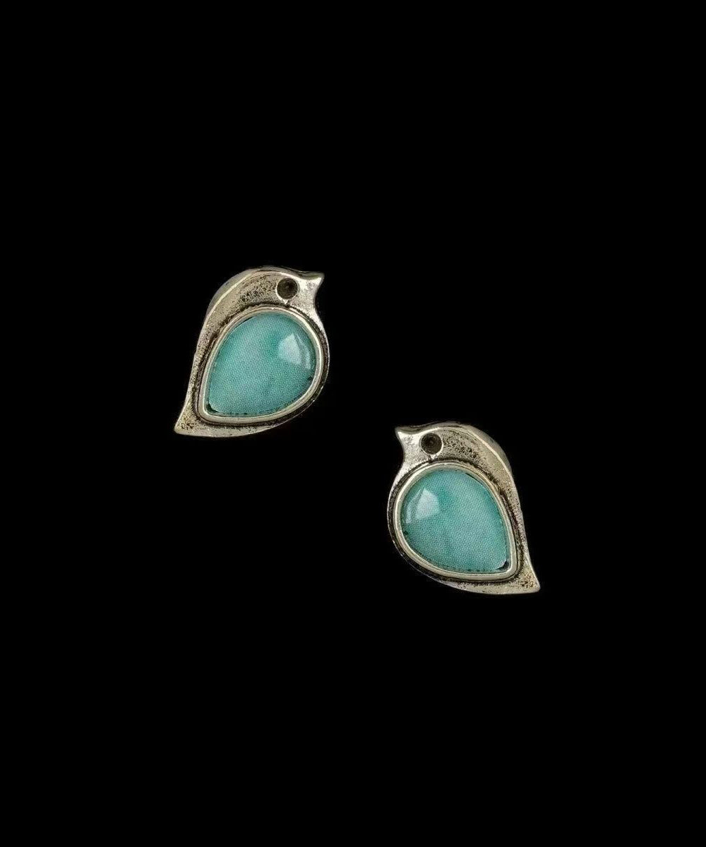 Boucles d'oreilles femme forme moineau turquoise 1