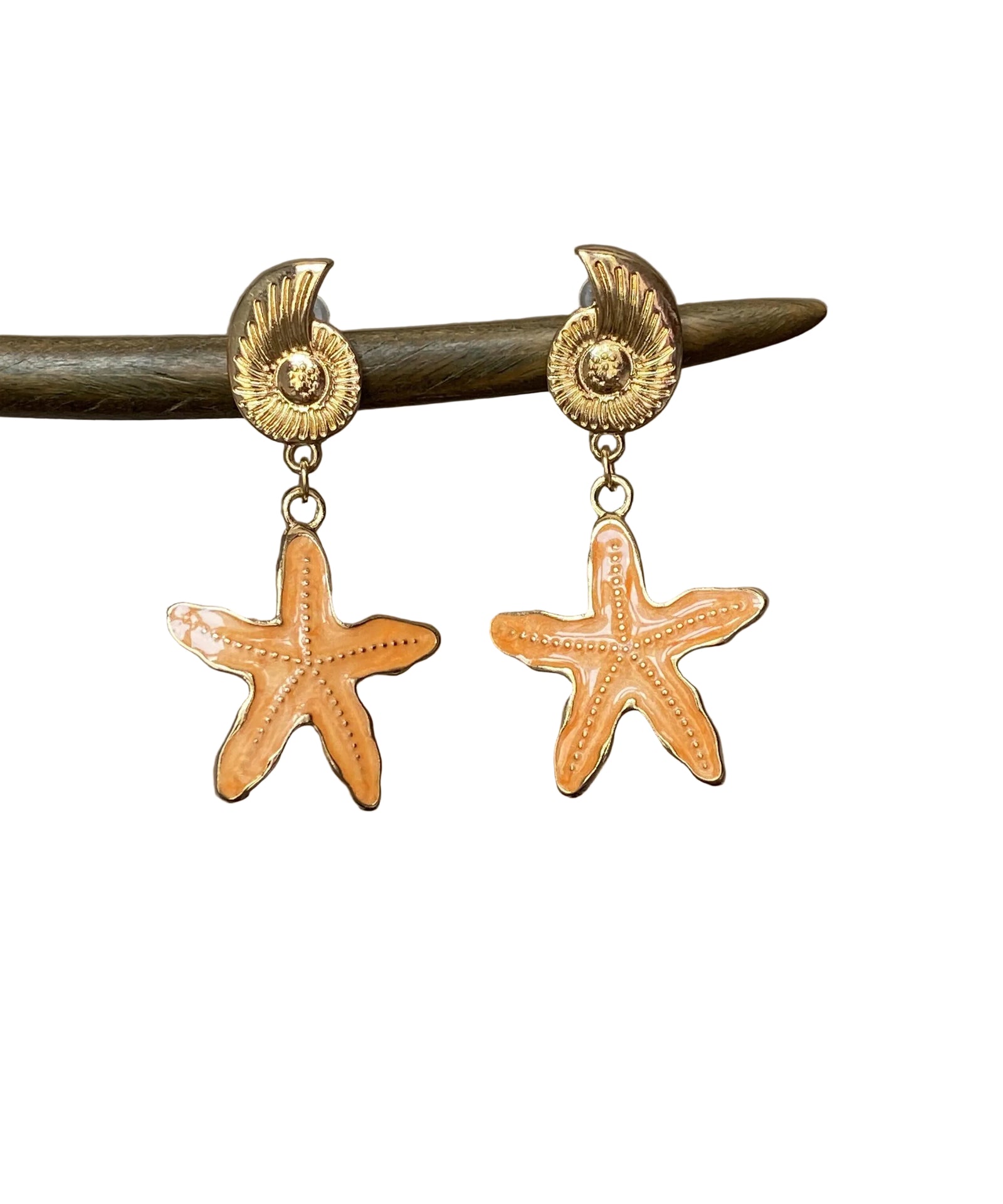 Boucles d'oreilles pendantes femme motif étoile de mer 0