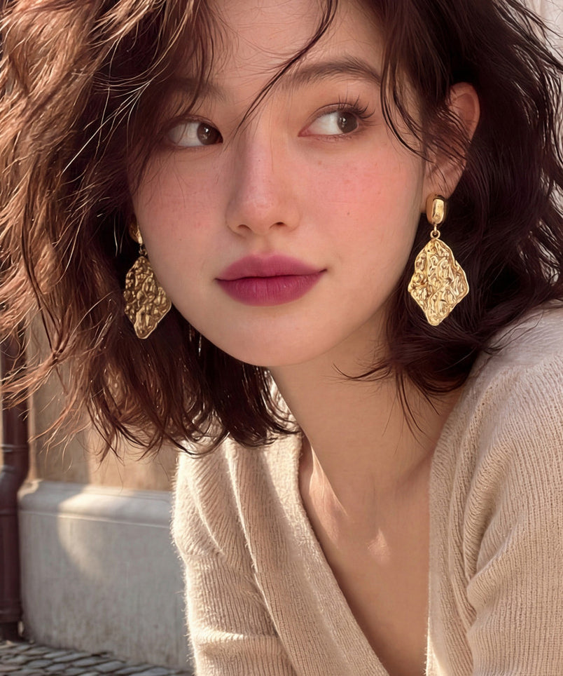 Boucles d'oreilles pendantes pour femme design froissé original 0