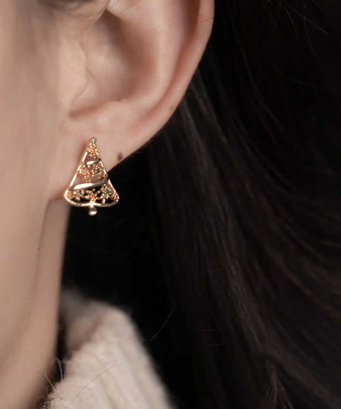 Boucles d'oreilles puces femme style vintage sapin de Noël 2