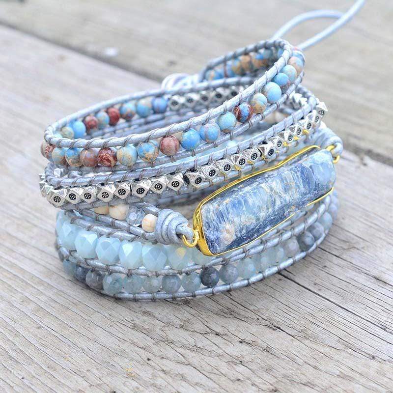 Bracelet Bohème Enroulé avec Topaze Bleue 5