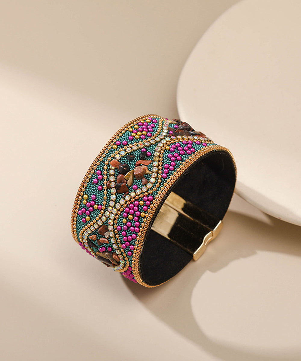 Bracelet Femme Style Rétro Perles de Riz Bleu 2