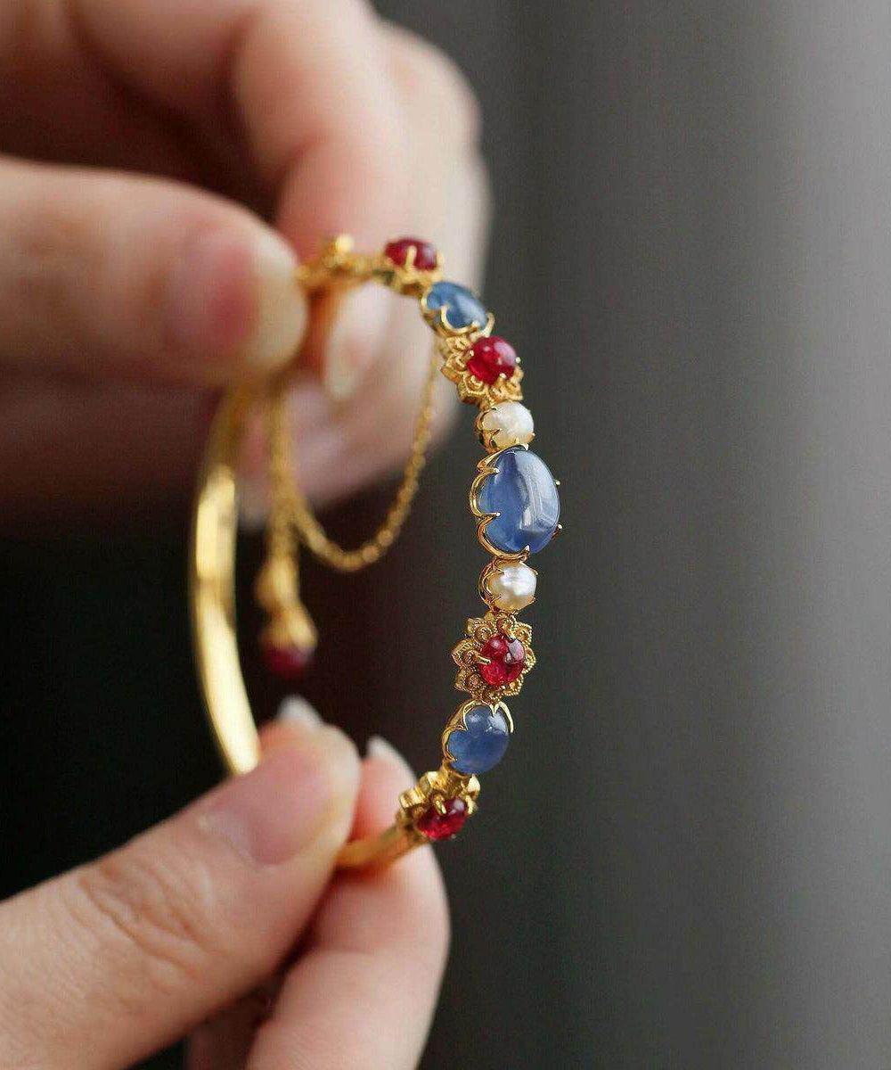 Bracelet Jonc Femme Perles et Cristaux Dorés 3