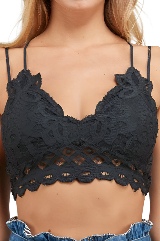 Bralette à Double Bretelles en Dentelle Découpée pour Femme 0