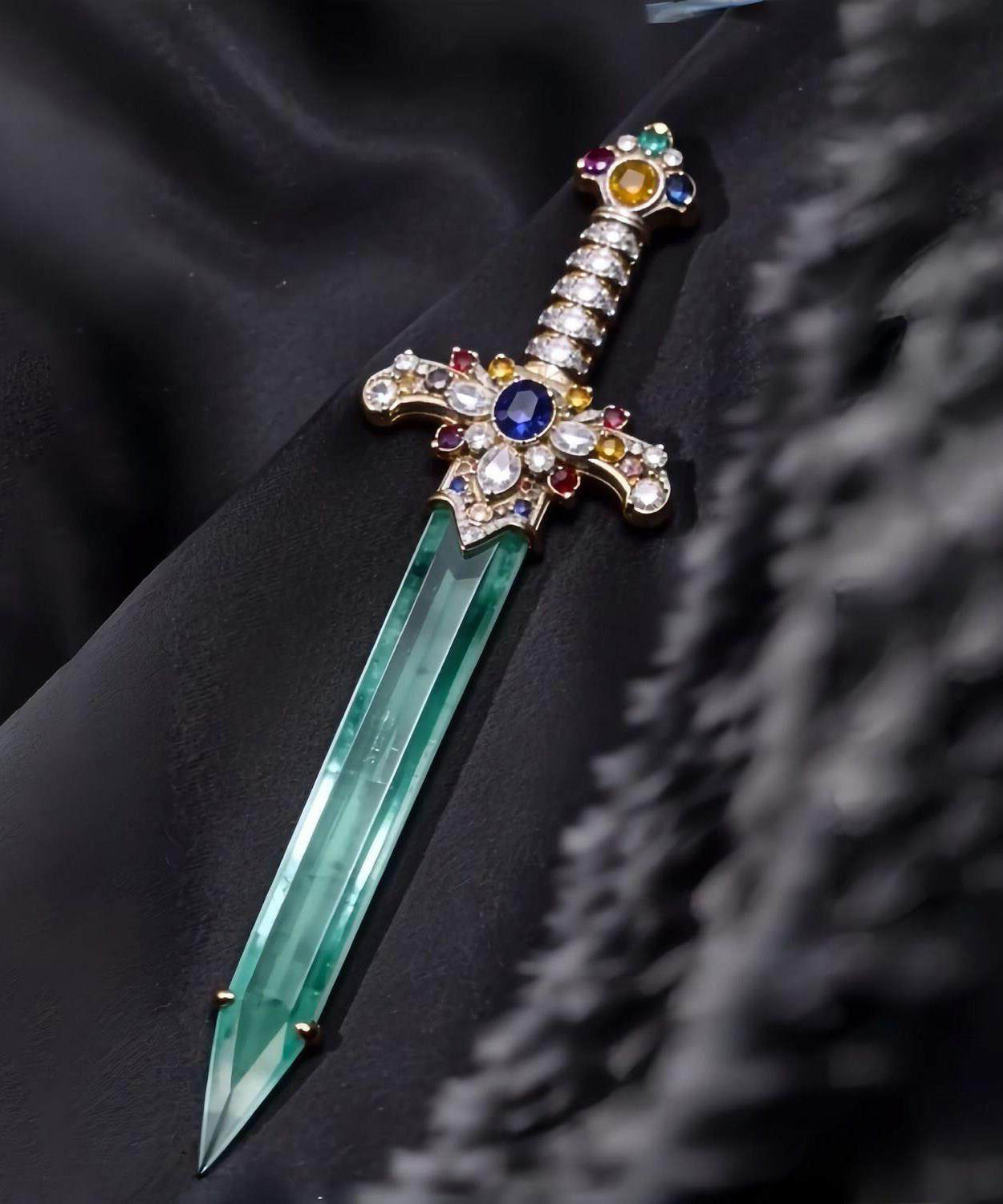 Broche Femme Style Épée Jade Incrustée Cuivre Bleu 2