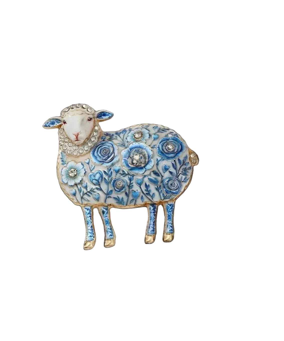 Broche Femme Tendance Motif Mouton avec Détails Cyan et Zircon pour Vêtement 0