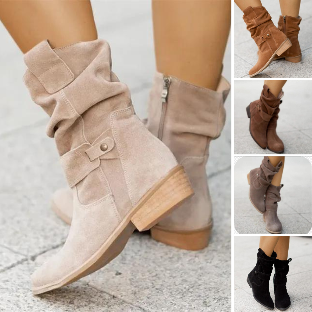 Bottes Hiver Femme Élégantes en Daim Doux à Talon Bas 2