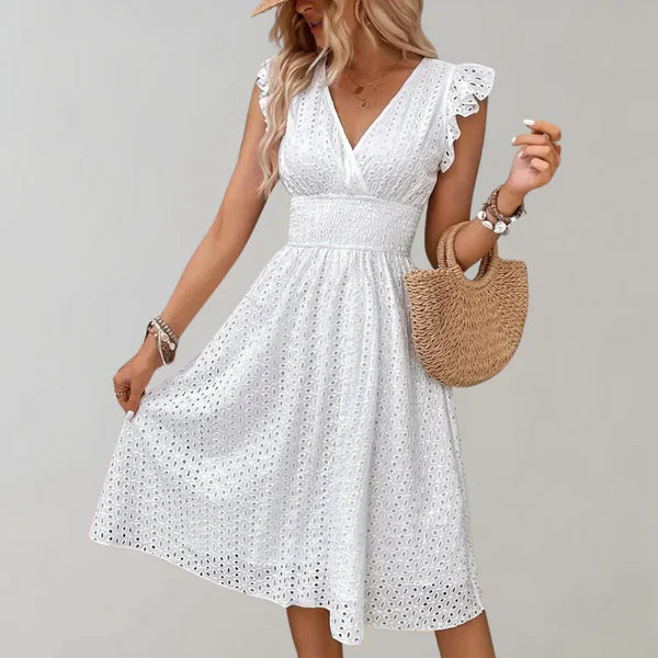 Robe Midi Femme Chic en Tissu Aéré Élégante-2