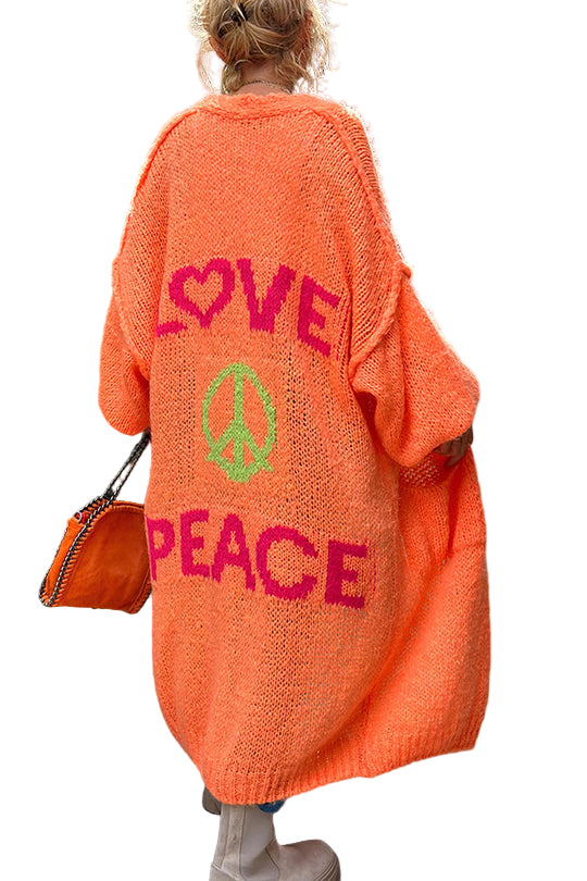 Cardigan Femme Midi Oversized avec Poches Imprimé Décontracté 0