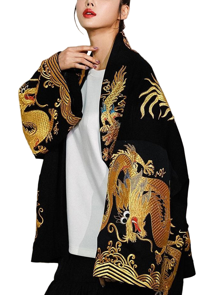 Cardigan Femme Oversized en Coton avec Motif Dragon 1