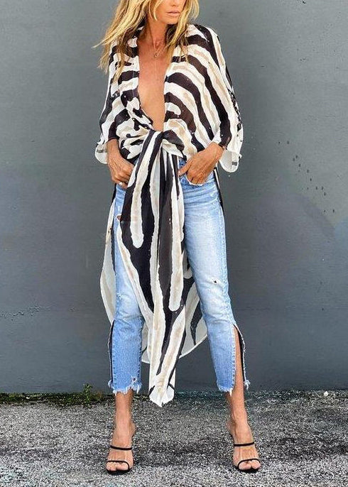 Cardigan Femme à Motif Zèbre Design Asymétrique Été 1