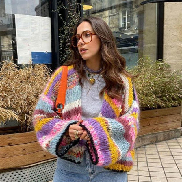 Cardigan à rayures multicolores pour femmes 1