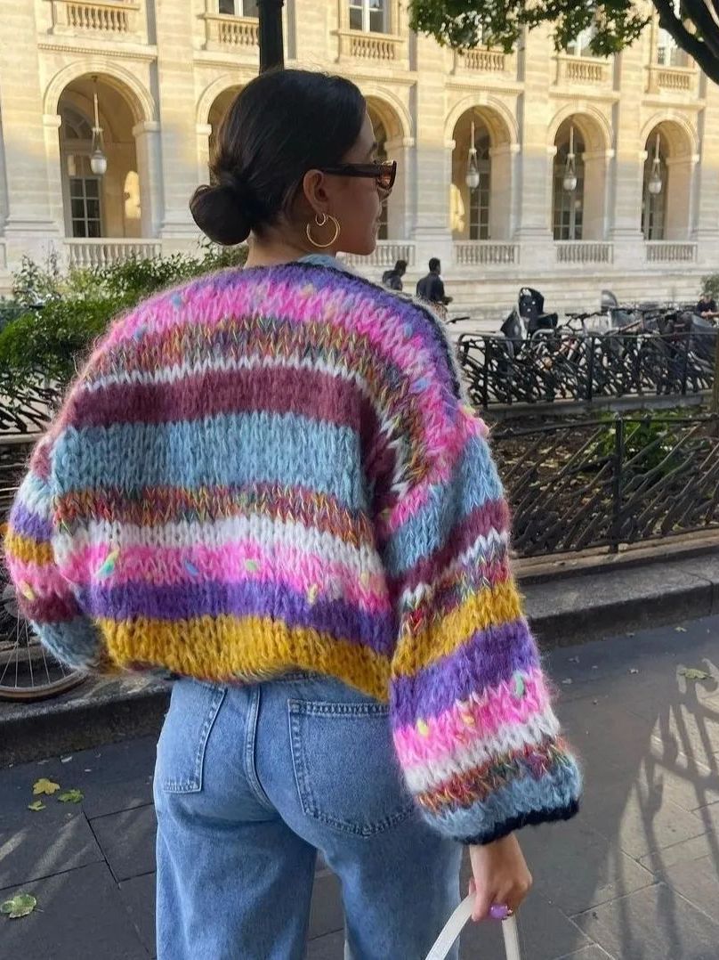 Cardigan à rayures multicolores pour femmes 3