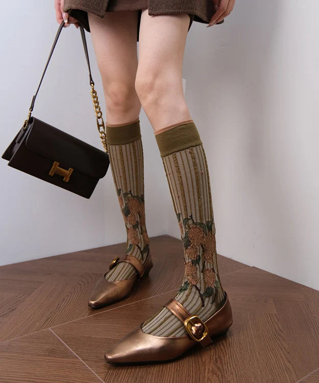 Chaussettes Hautes Femme Motif Jacquard Décontracté 4