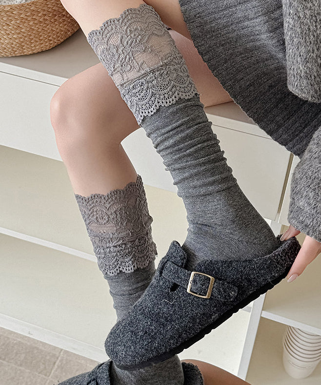 Chaussettes Mi-Mollet Patchwork Dentelle pour Femme 2