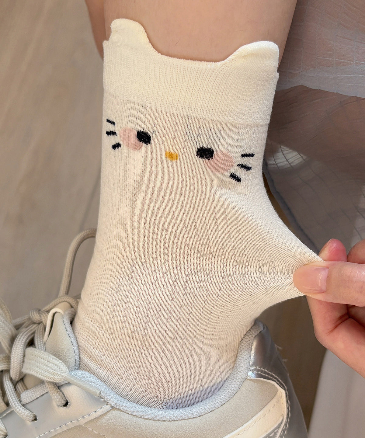 Chaussettes Mi-hautes Femme Style Japonais Motif Chat 3