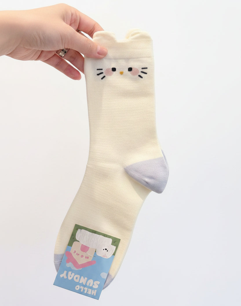Chaussettes Mi-hautes Femme Style Japonais Motif Chat 4