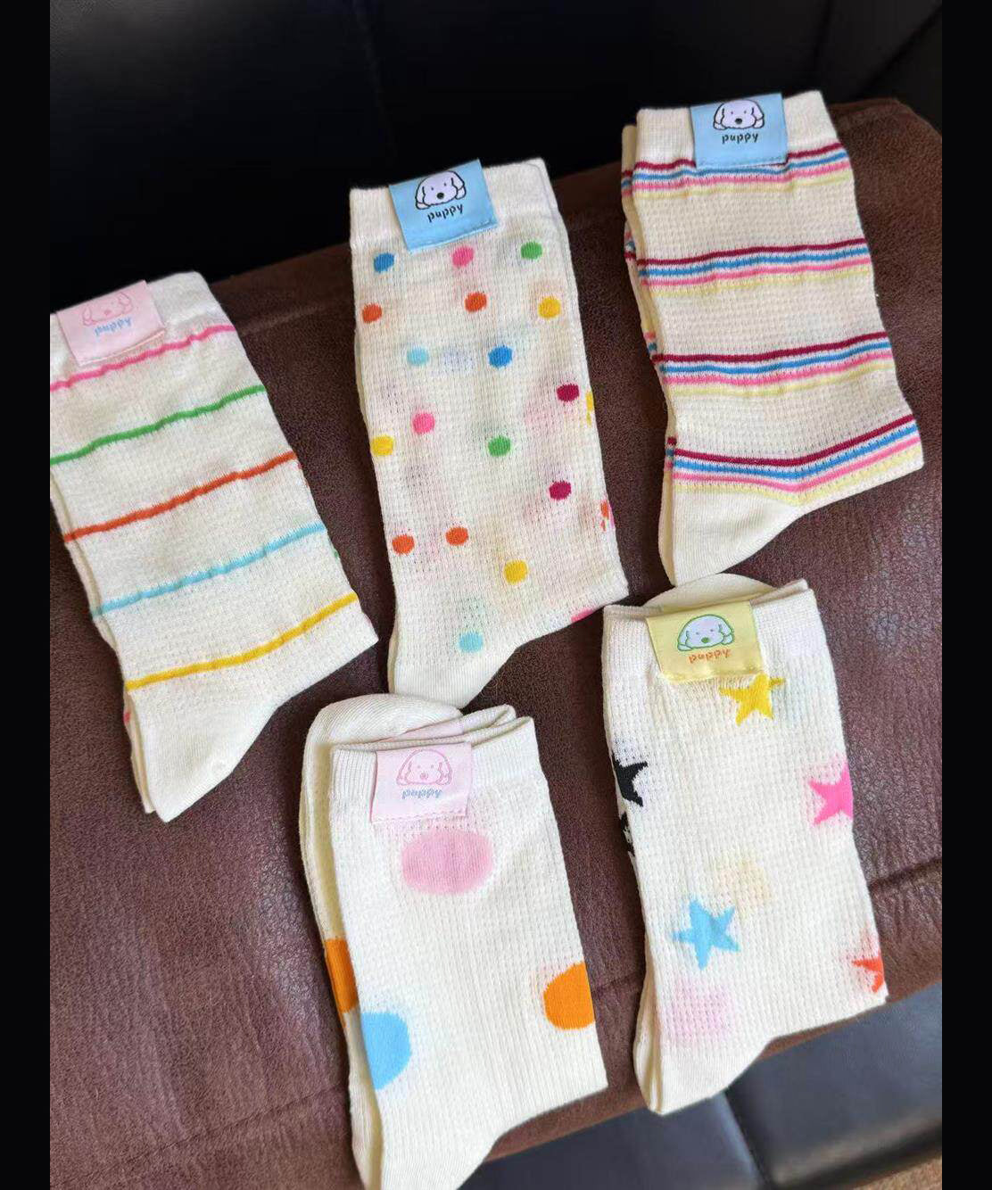 Chaussettes mi-mollet à pois colorés pour femmes été 4