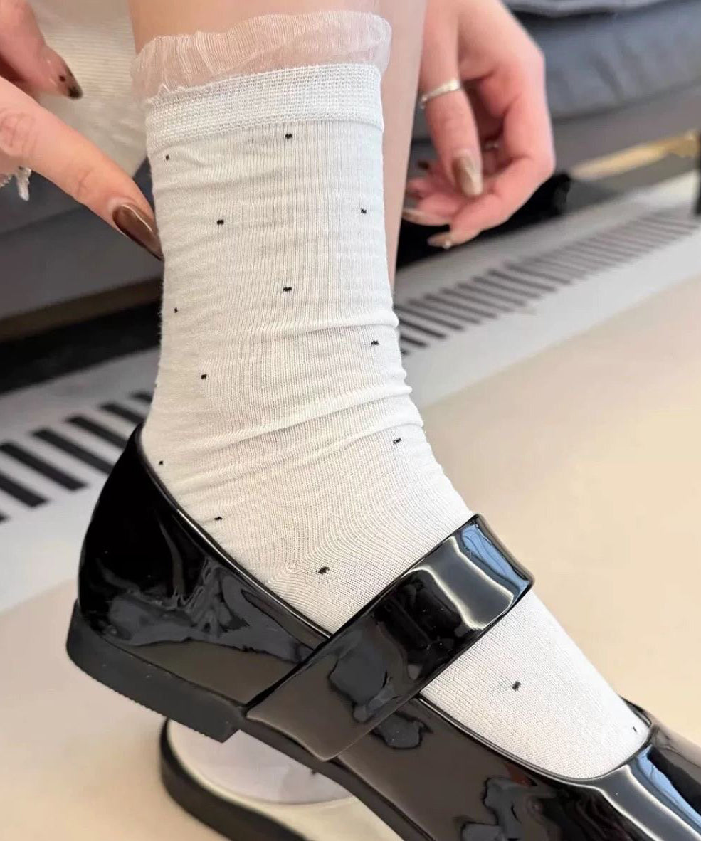 Chaussettes mi-mollet patchwork à pois pour femme 1