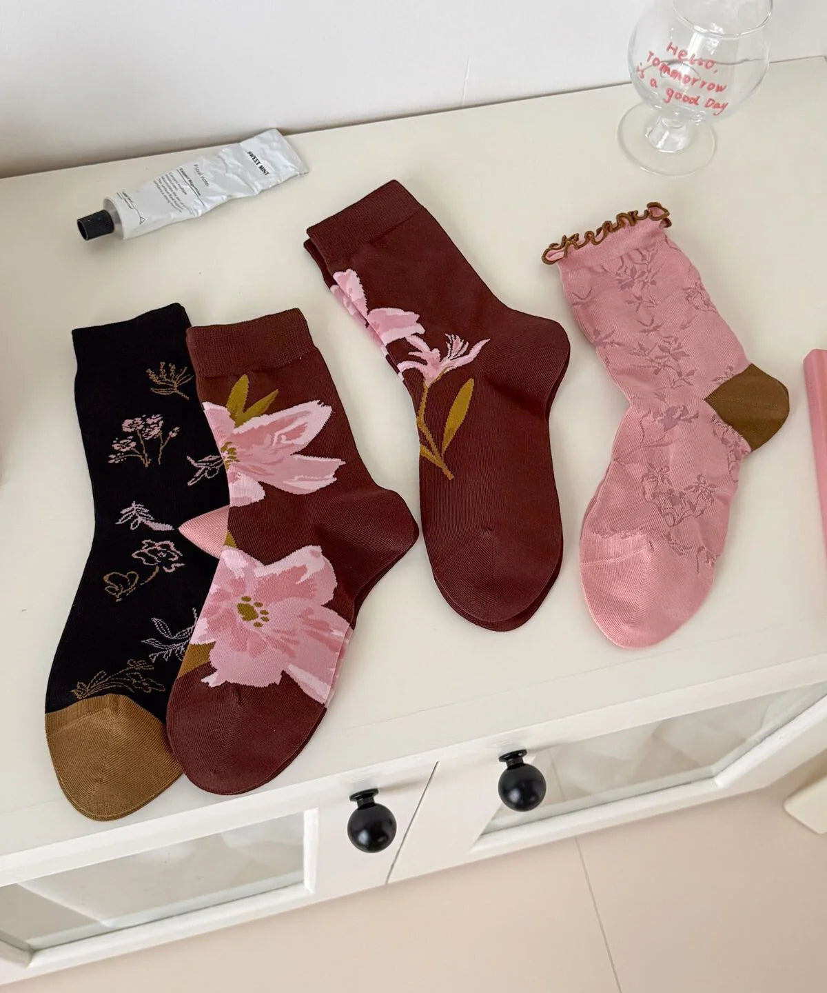 Chaussettes mi-mollet pour femme style jacquard japonais 4