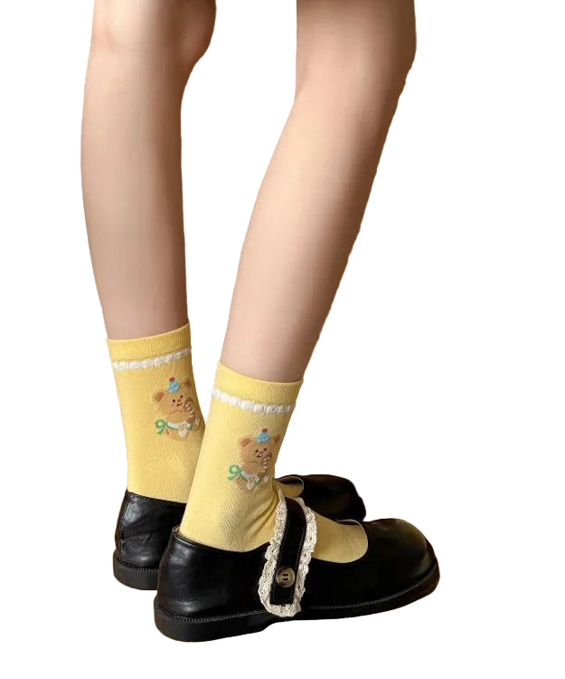 Chaussettes mi-mollet pour femmes à motif jacquard dessin animé 2