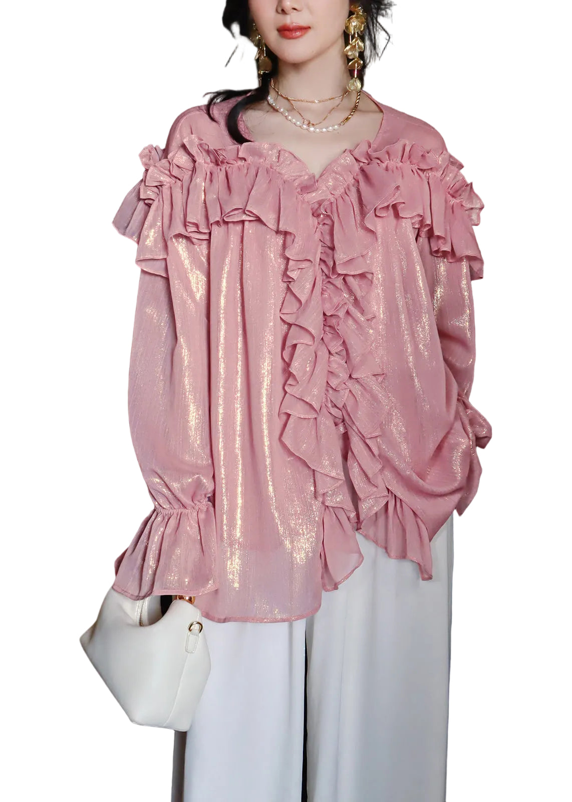 Chemise Femme À Volants Chic Manches Lanternes 0