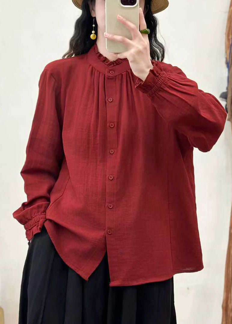 Chemise Femme Ample à Volants Col Montant 2