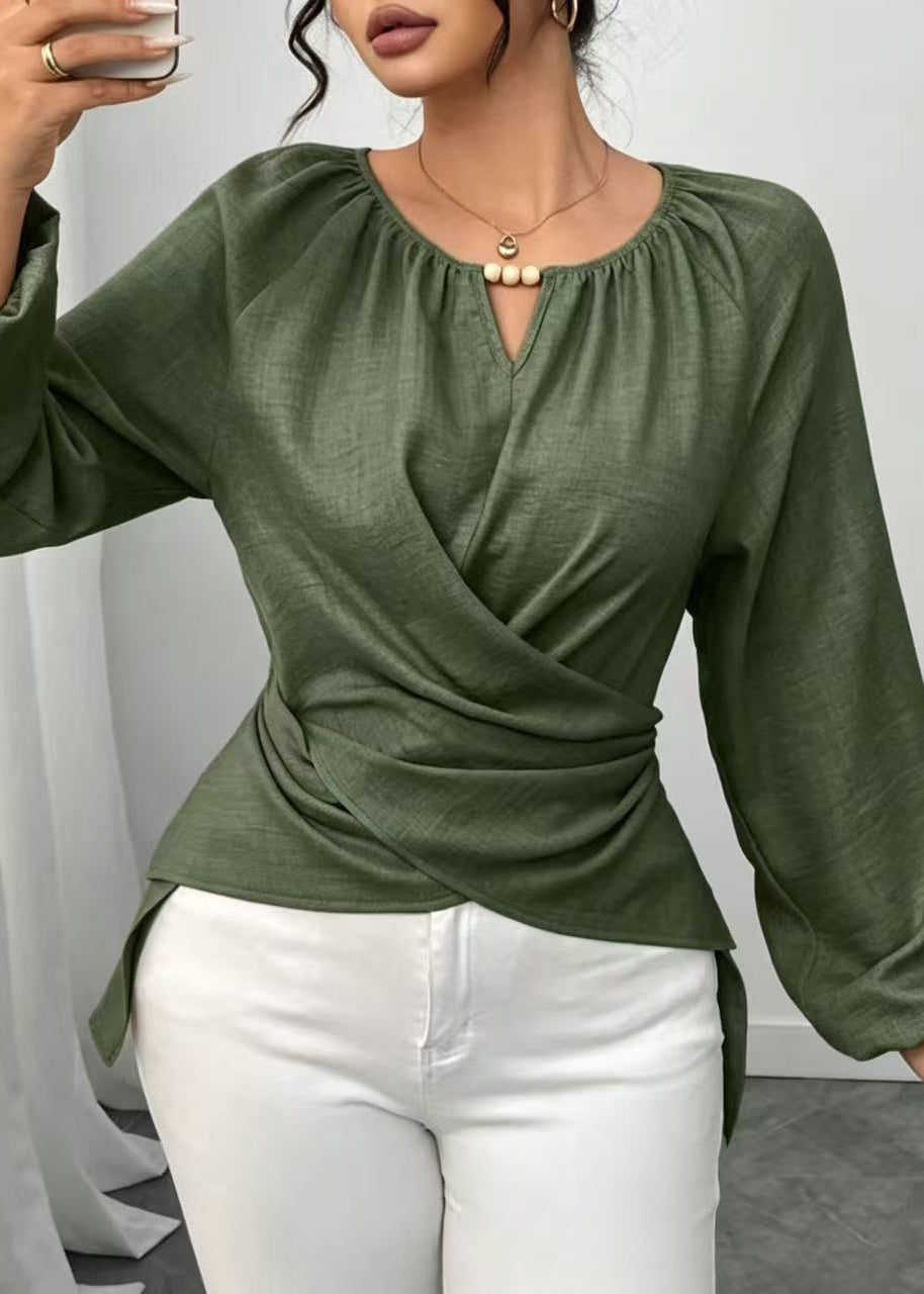Chemise Femme Asymétrique à Lacets Style Automnal 1