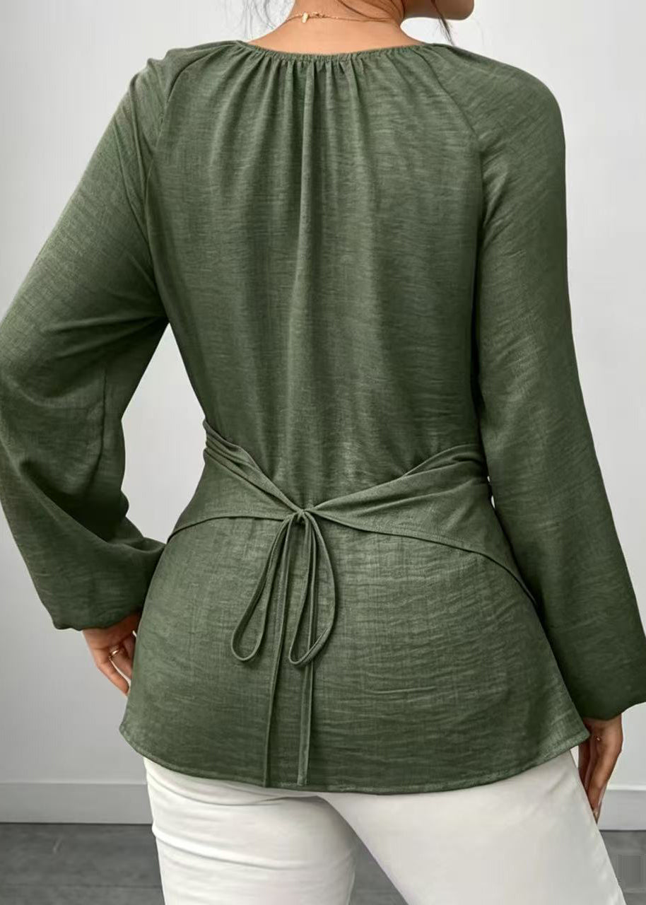 Chemise Femme Asymétrique à Lacets Style Automnal 3