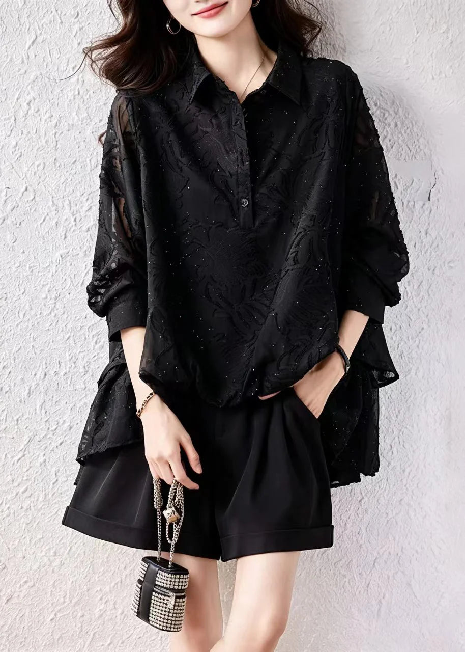 Chemise Femme Automne Coupe Ample Col Rabattu Strass 2