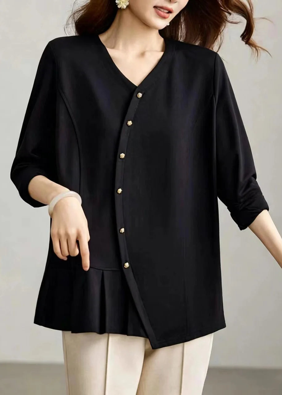 Chemise Femme Décontractée Col V Plissée Manches Longues 4