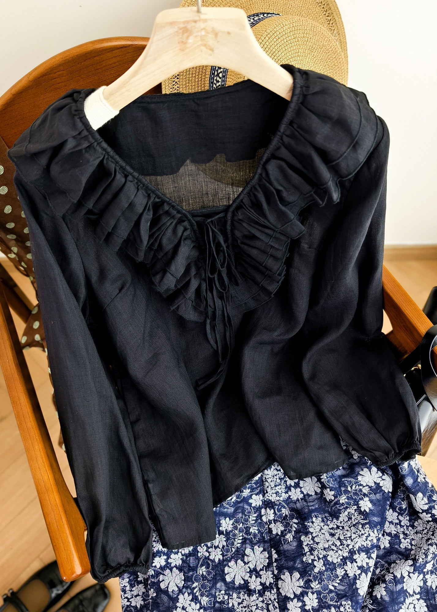 Chemise Femme Décontractée à Volants Col V Patchwork 0