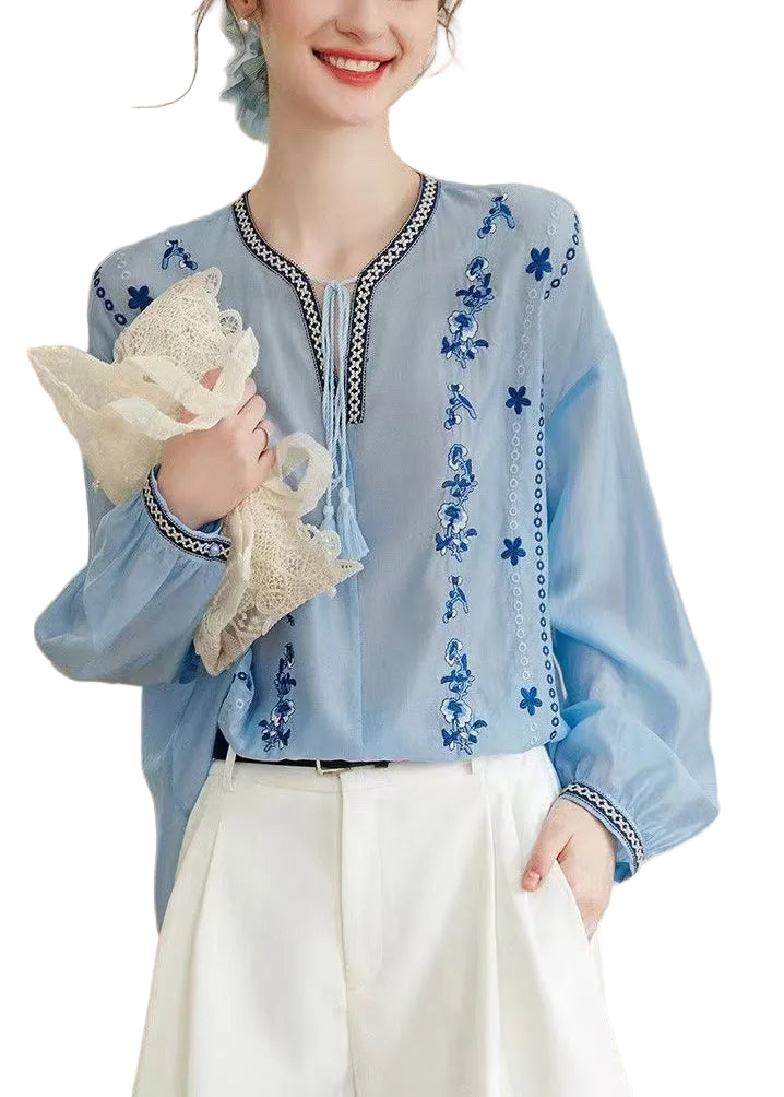 Chemise Femme Grande Taille Brodée à Lacets 0