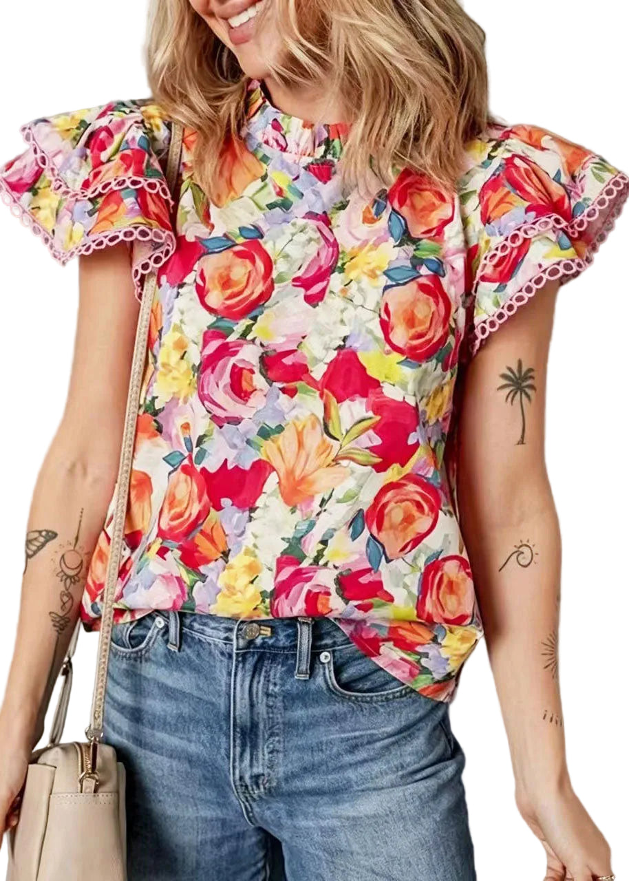 Chemise Femme Imprimé Arc-en-Ciel Manches Papillon 0