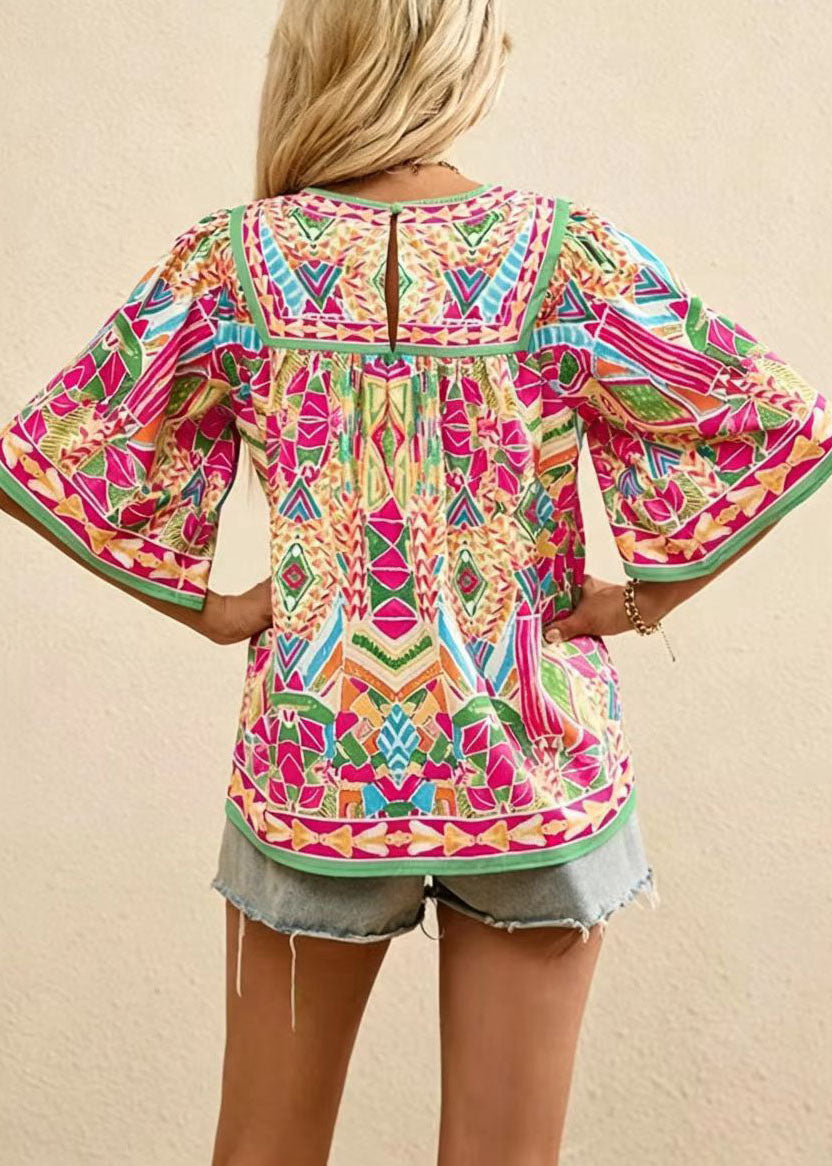 Chemise Femme Imprimé Froissé Col Rond Style Estival 4