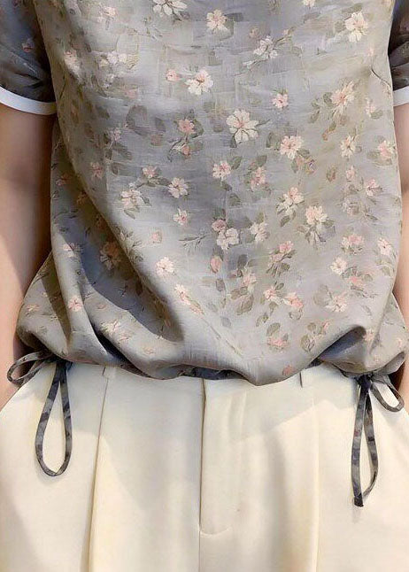 Chemise Femme Imprimée à Cordon de Serrage Estivale 3