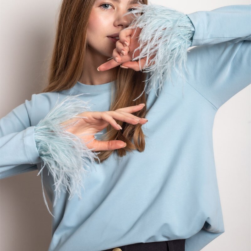 Chemise Femme Manches Longues Détails en Plumes 0