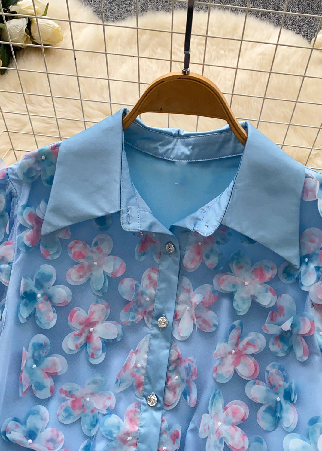 Chemise Femme Oversize à Motifs Floraux en Tulle 1