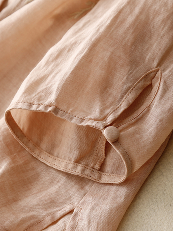 Chemise Femme Rétro En Lin À Broderie Col Rond 4