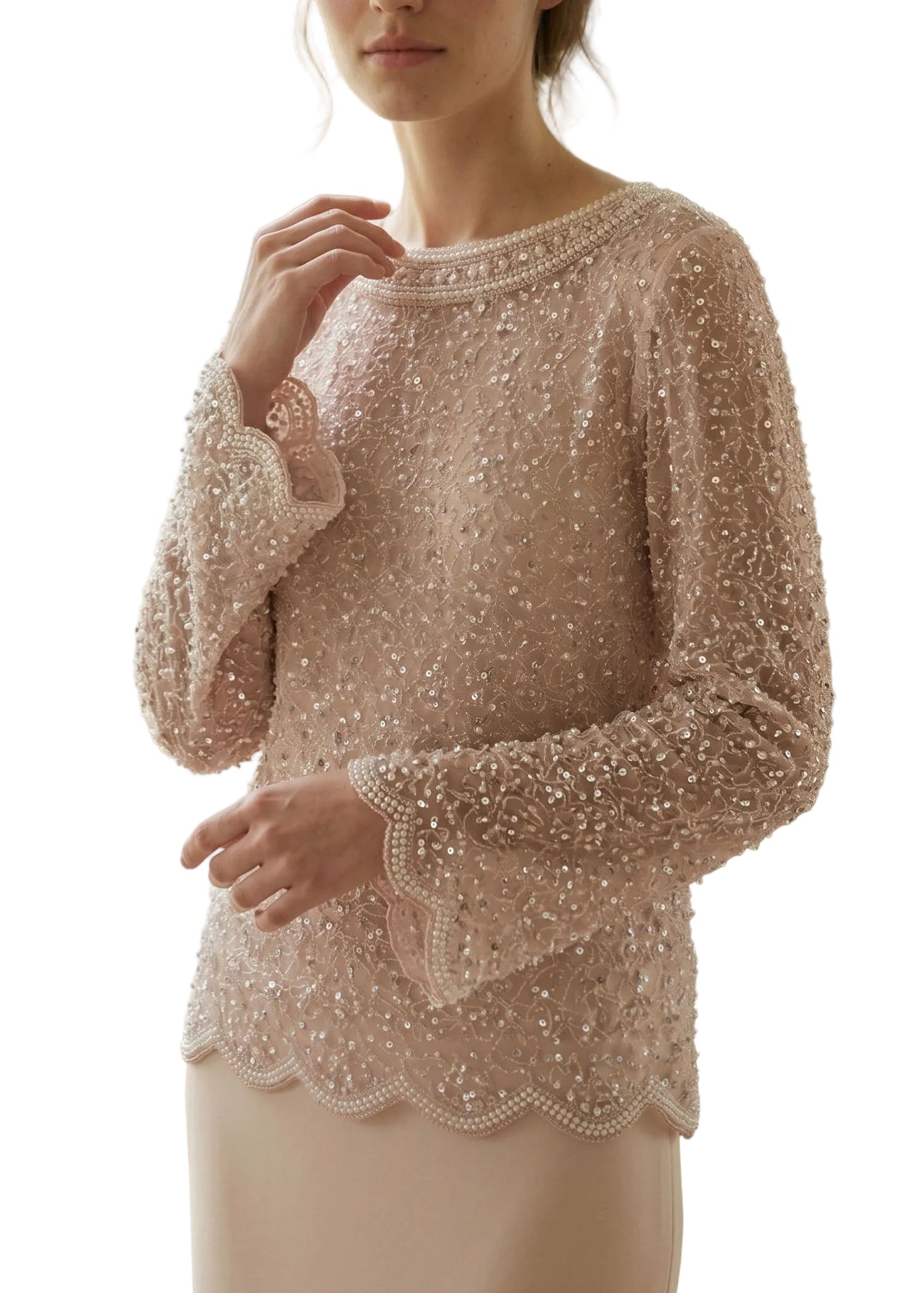 Chemise Femme Tulle à Paillettes Manches Évasées 0
