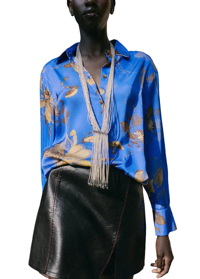 Chemise Femme à Col Claudine Imprimée Manches Longues 0