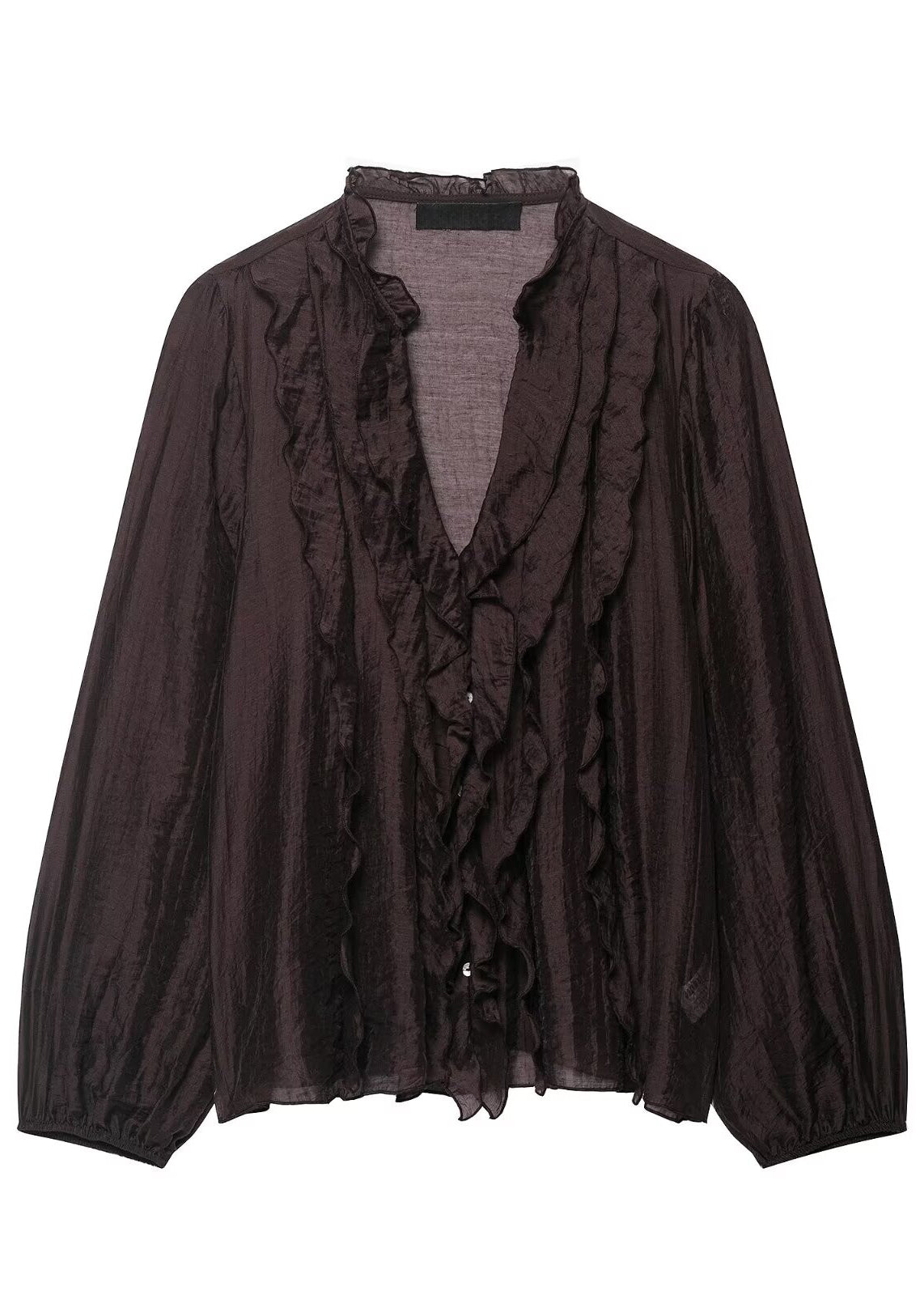 Chemise Femme à Volants Col V Manches Longues 4