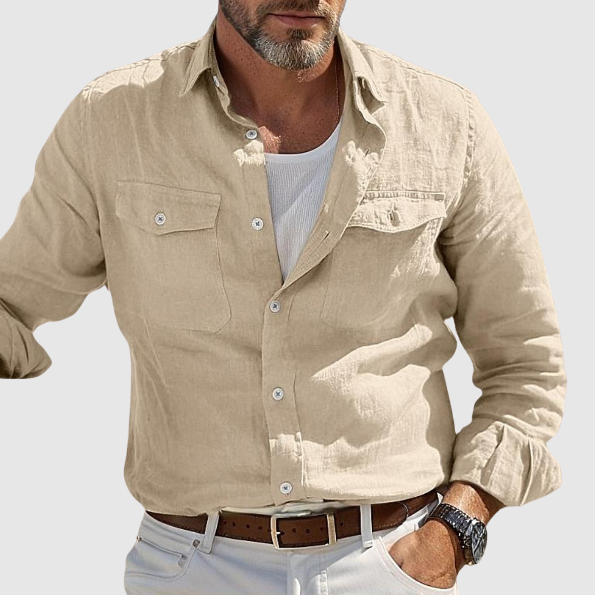 Chemise Homme Ample Côtière avec Poches 2