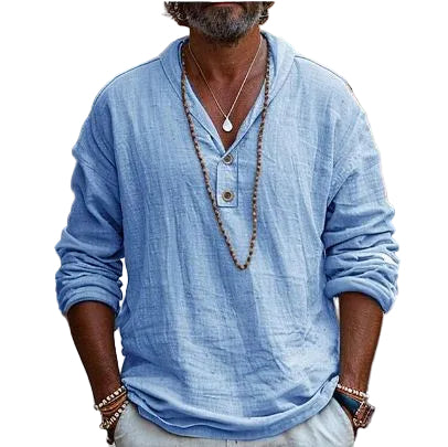 Chemise Homme Décontractée à Manches Longues Encolure en V 0